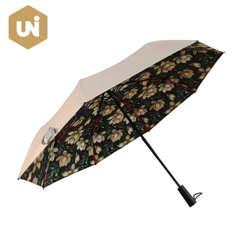Parapluie ouvert manuel argenté fleur